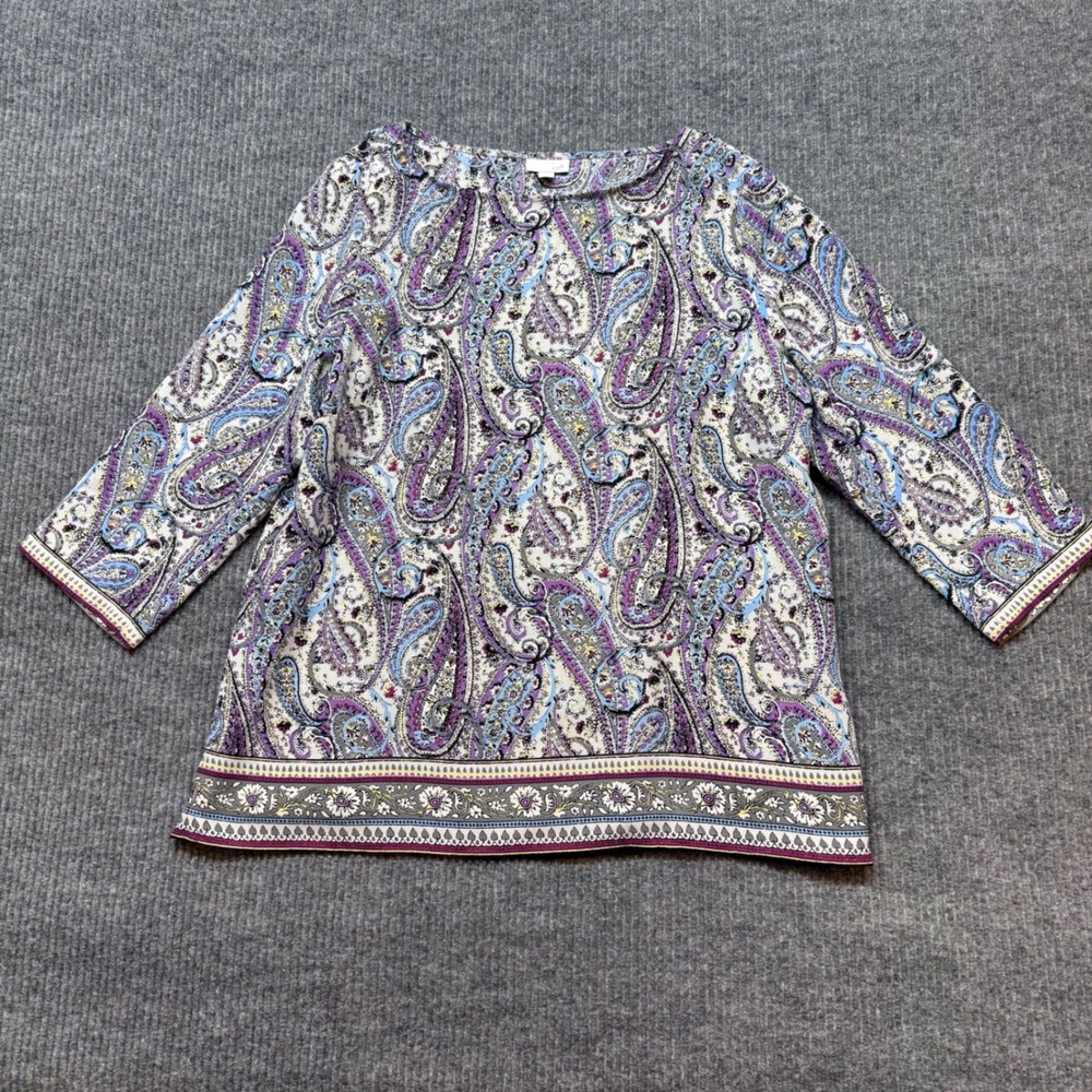 J. Jill‎ Paisley Boho Blouse L Faux Wrap Back 3/4 Sleeve Colorful Artsy Chic